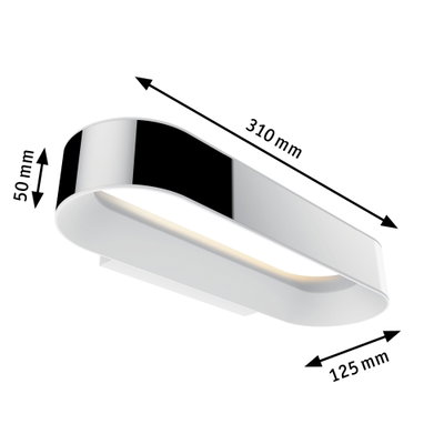 Moderner LED-Wandleuchter in Weiß mit Chrom-Akzent, Maße 310x125x50 mm, energiesparende Beleuchtung