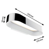 Applique murale LED moderne blanche avec accent chromé, dimensions 310x125x50 mm, éclairage économique