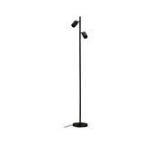 Black metal floor lamp with two adjustable spotlights for modern home lighting