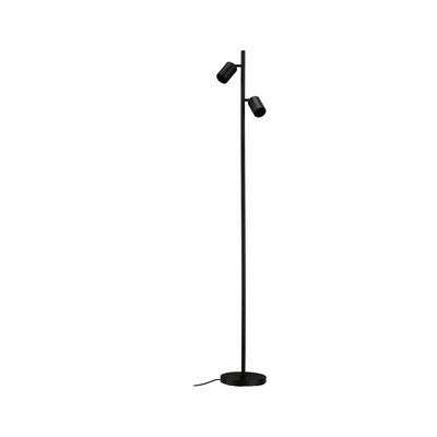 Black metal floor lamp with two adjustable spotlights for modern home lighting