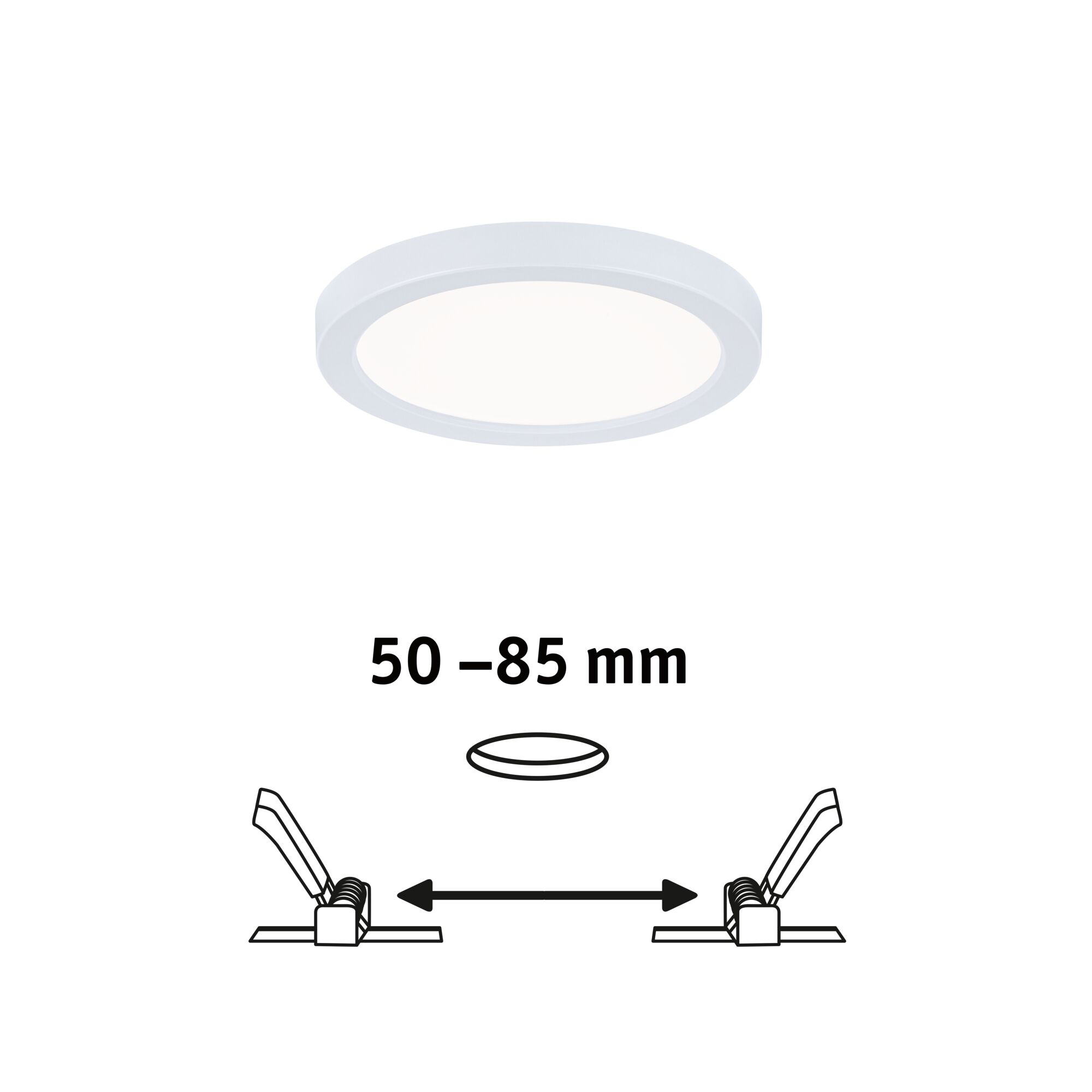 Round white LED panel made of plastic with 50-85 mm installation size for modern room lighting
