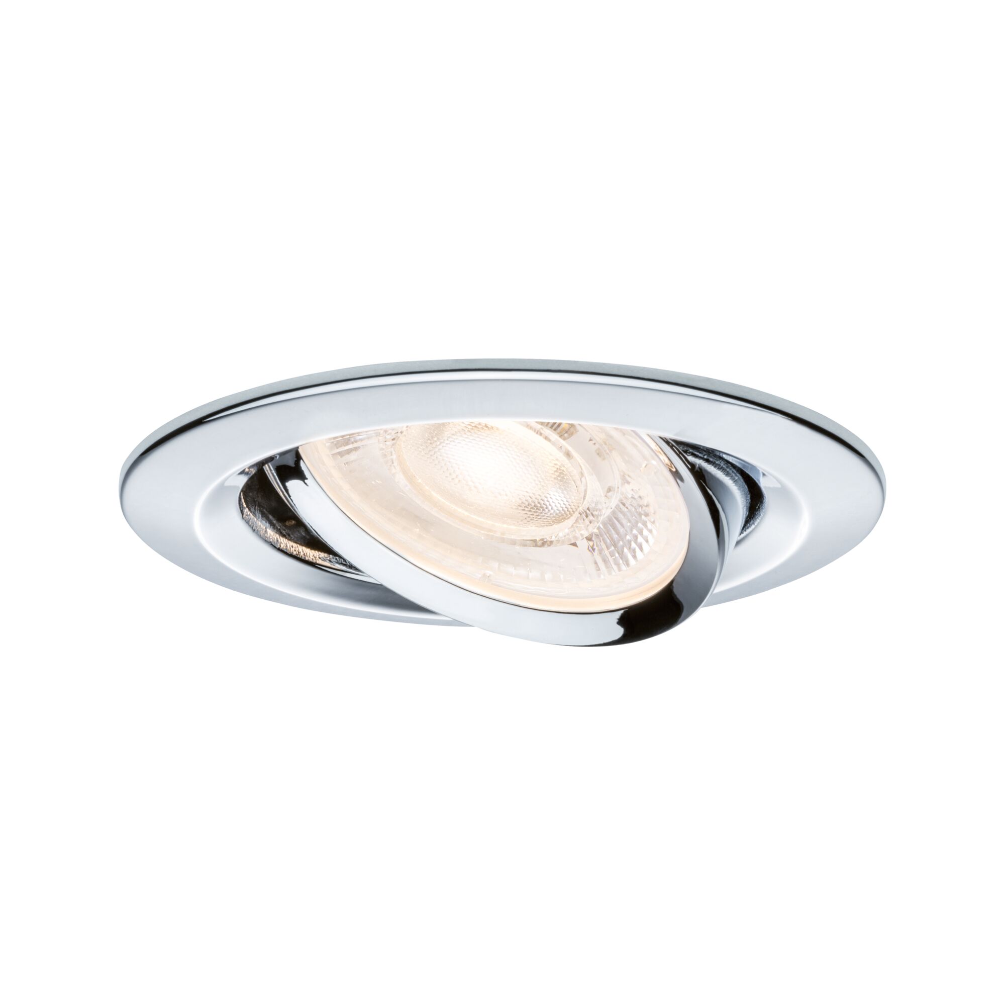 Round adjustable recessed spotlight in chrome with warm white LED light for modern room lighting