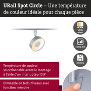 Spot URail Circle argenté avec température de couleur réglable et fonction mémoire à 3 niveaux