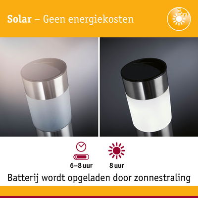 Solar roestvrijstalen buitenlamp met batterij, laadt 6-8 uur op, brandt 8 uur