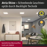 Atria Shine LED-Deckenleuchten mit warmweißem Licht und Backlight-Technik in modernem Wohnzimmer.