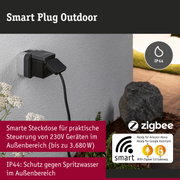 Schwarze Smart Plug Outdoor Steckdose mit IP44 Schutz für 230V Geräte im Außenbereich