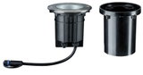 Schwarze Einbau-Außenleuchte aus Kunststoff mit Glasabdeckung und Kabelanschluss für Gartenbeleuchtung