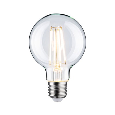 Klassische LED-Glühbirne mit transparentem Glas und E27-Fassung für energiesparende Beleuchtung