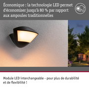 Applique murale LED noire avec lumière blanc chaud sur mur extérieur blanc, technologie LED économique