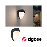 Schwarze Außenwandleuchte mit weißem Diffusor aus Kunststoff, geeignet für smarte Zigbee-Beleuchtung.