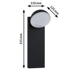 Black LED wall light with white diffuser, dimensions 315x110x125 mm, modern outdoor lighting