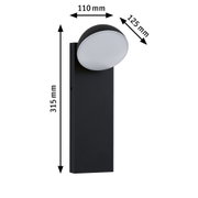 Schwarze LED-Wandleuchte mit weißem Diffusor, Maße 315x110x125 mm, moderne Außenbeleuchtung