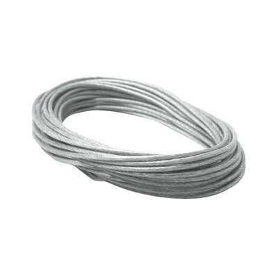 Câble en acier argenté enroulé pour systèmes d'éclairage, matériau robuste pour installation sûre.