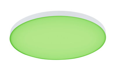 Runde LED-Deckenleuchte mit grünem Diffusor und weißem Rahmen für moderne Raumbeleuchtung