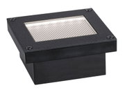 Black square LED outdoor recessed light with glass cover and screws on frame for garden lighting