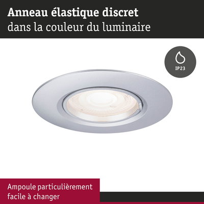 Boîtier de spot encastré rond argenté avec indice IP23 pour éclairage de salle de bain