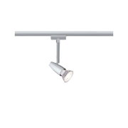 Modern silver metal LED spotlight with adjustable head for targeted lighting in interiors