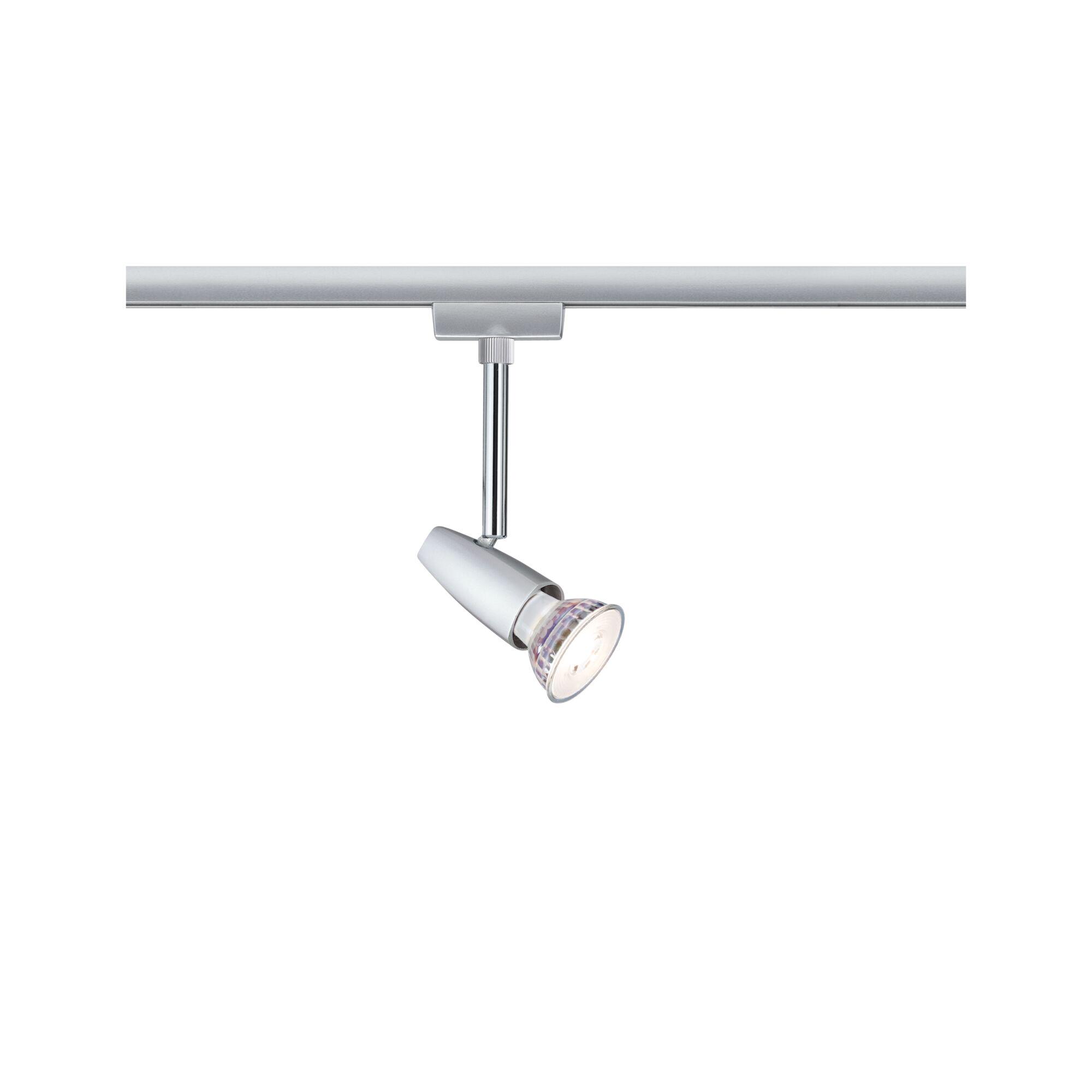 Modern silver metal LED spotlight with adjustable head for targeted lighting in interiors