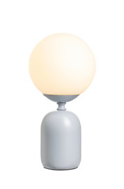 Modern table lamp with white glass globe and grey metal base for stylish room lighting