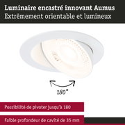 Luminaire encastré innovant Aumus blanc avec lumière LED orientable et faible profondeur d'installation