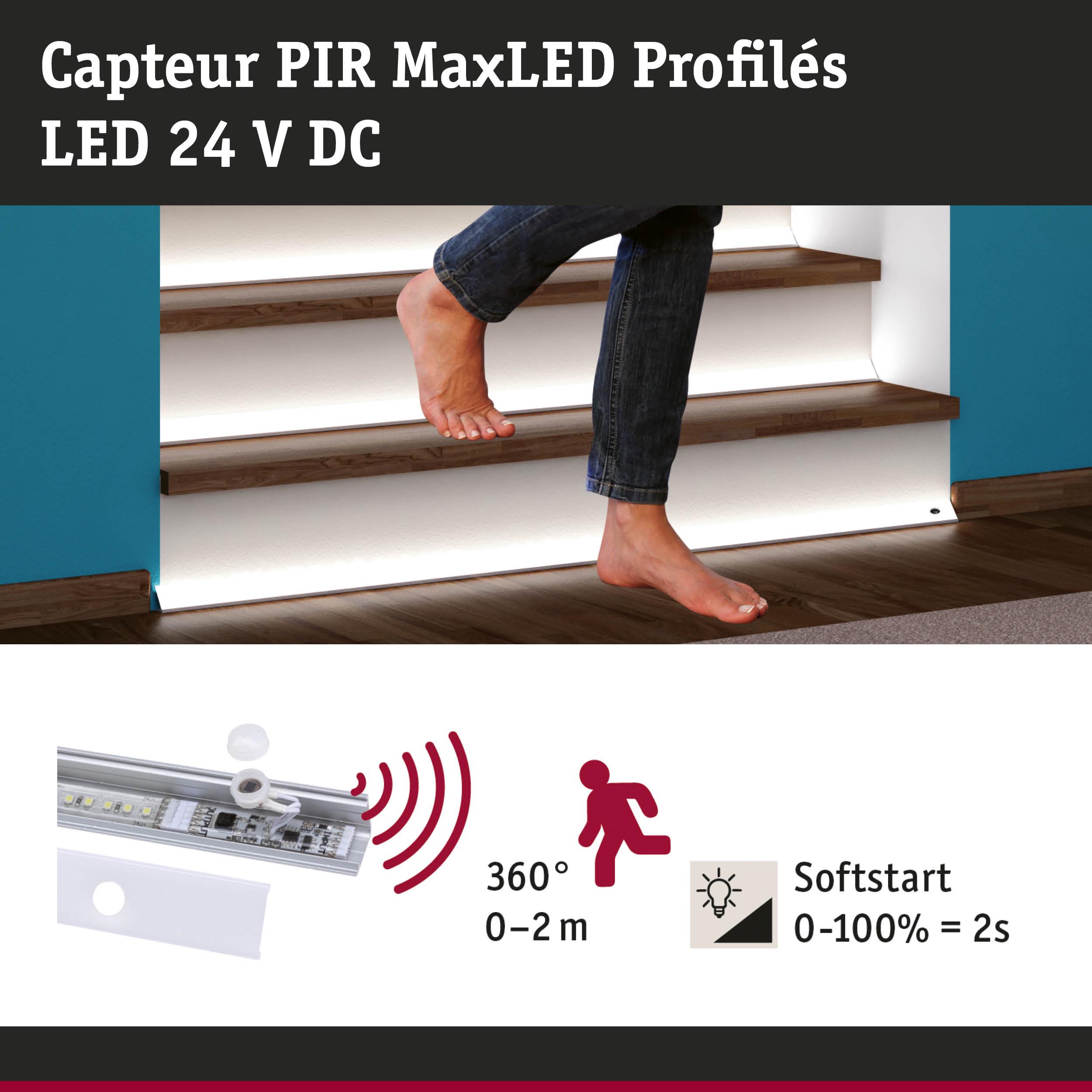 Éclairage LED d'escalier avec capteur de mouvement PIR 24 V DC pour contrôle lumineux économe en énergie