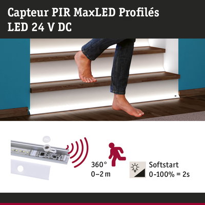 Éclairage LED d'escalier avec capteur de mouvement PIR 24 V DC pour contrôle lumineux économe en énergie