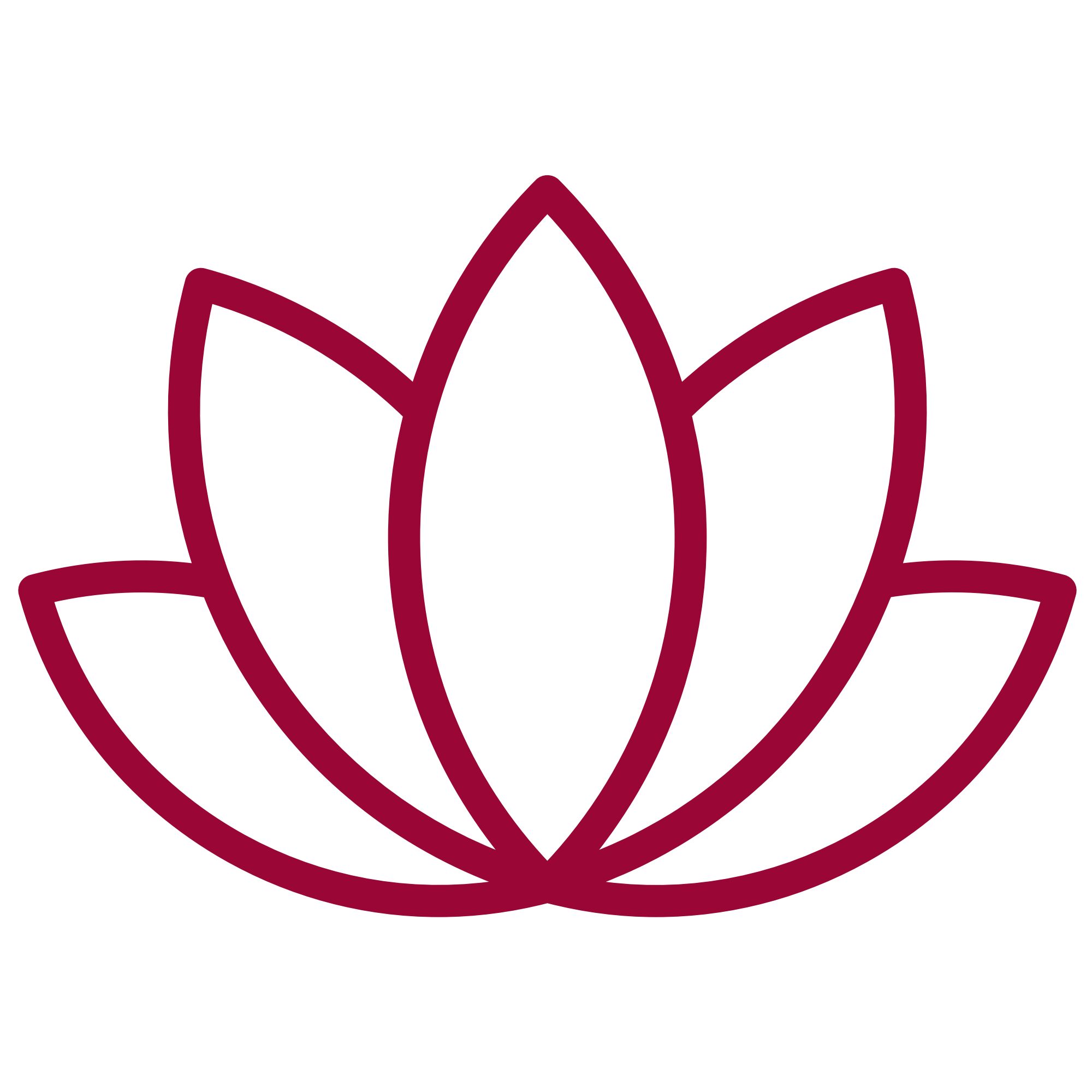 Rotes Lotusblüten-Symbol auf weißem Hintergrund für Wohlfühl-Arbeitsplatz und Alltagsfreude