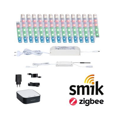 Meer kleurige LED-strip met witte voeding en Zigbee smart home-controller van Paulmann