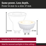White GU10 LED spotlight with 37 mm depth, perfect for recessed spotlights in false ceilings