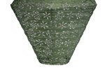 Green fabric lampshade with floral cutouts, decorative lighting accessory for home interiors