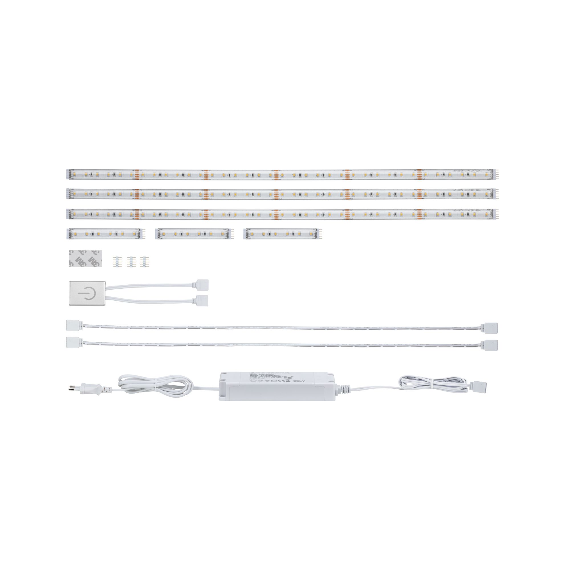 MaxLED 500 LED Strip Basic set Kitchen set 3x 1,8m coated 3x3,1W / 3x0,6W 172lm/m 2700K 20VA White flexible LED strip light set with white power supply for indoor lighting solutions