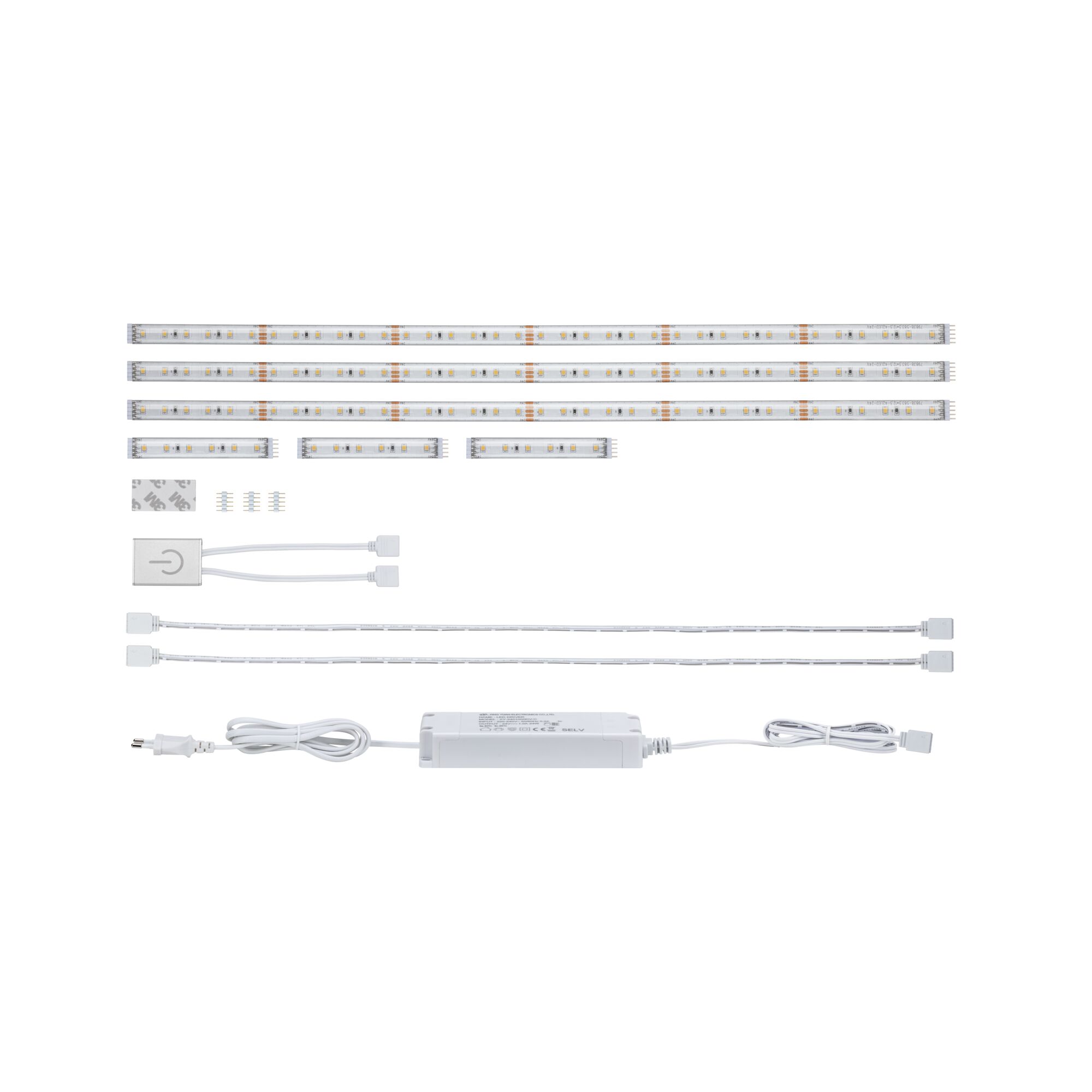 MaxLED 500 LED Strip Basisset Küchenset 3x 1,8m beschichtet 3x3,1W / 3x0,6W 172lm/m 2700K 20VA LED-Lichtleisten Set mit weißen flexiblen Streifen und weißem Netzteil für Innenbeleuchtung
