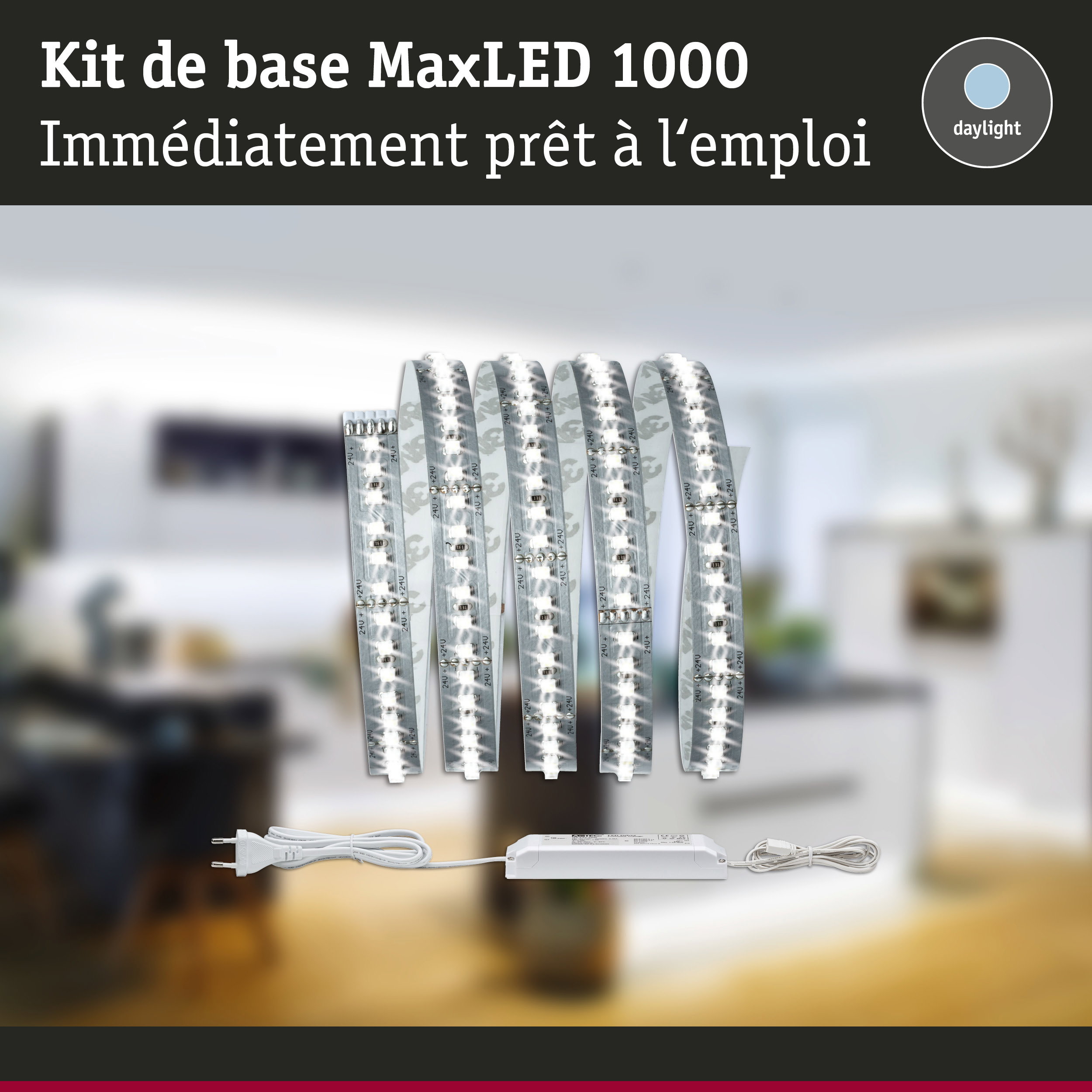 Kit de base MaxLED 1000 avec bandes LED blanches et alimentation pour éclairage daylight