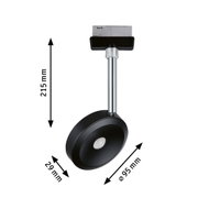 Black LED ceiling light with adjustable metal arm, dimensions 215x95x29 mm, modern lighting fixture