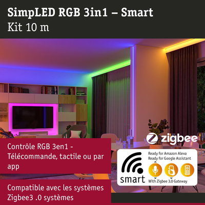 Bande LED intelligente RGB 3en1 10m compatible Zigbee 3.0 pour contrôle Alexa et Google Assistant