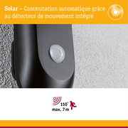Détecteur de mouvement noir avec capteur solaire intégré pour commutation automatique de lumière jusqu'à 7 mètres