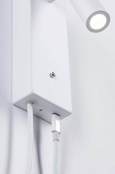 Weißer LED-Wandleuchter mit Stoffkabel und modernem Design für energiesparende Innenbeleuchtung