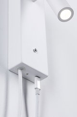 White LED wall light with fabric cable and modern design for energy-efficient indoor lighting