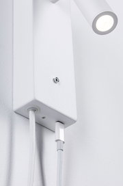 White LED wall light with fabric cable and modern design for energy-efficient indoor lighting