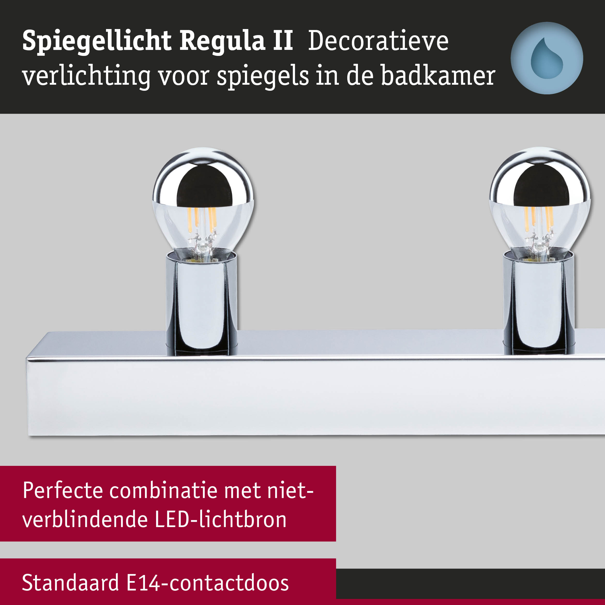 Set LED-spiegellamp Regula II Inclusief fluorescentielampen 3-vlammig IP44 E14 2700K 3x440lm 230V 3x4,8W dimbaar Chroom/Kopspiegel zilver