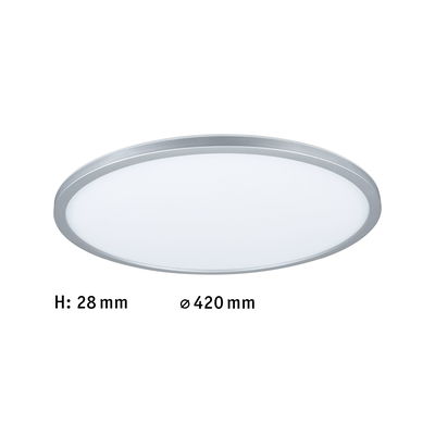 Plafonnier LED rond et plat avec cadre en aluminium argenté et diffuseur blanc, diamètre 420 mm