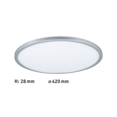 Plafonnier LED rond et plat avec cadre en aluminium argenté et diffuseur blanc, diamètre 420 mm