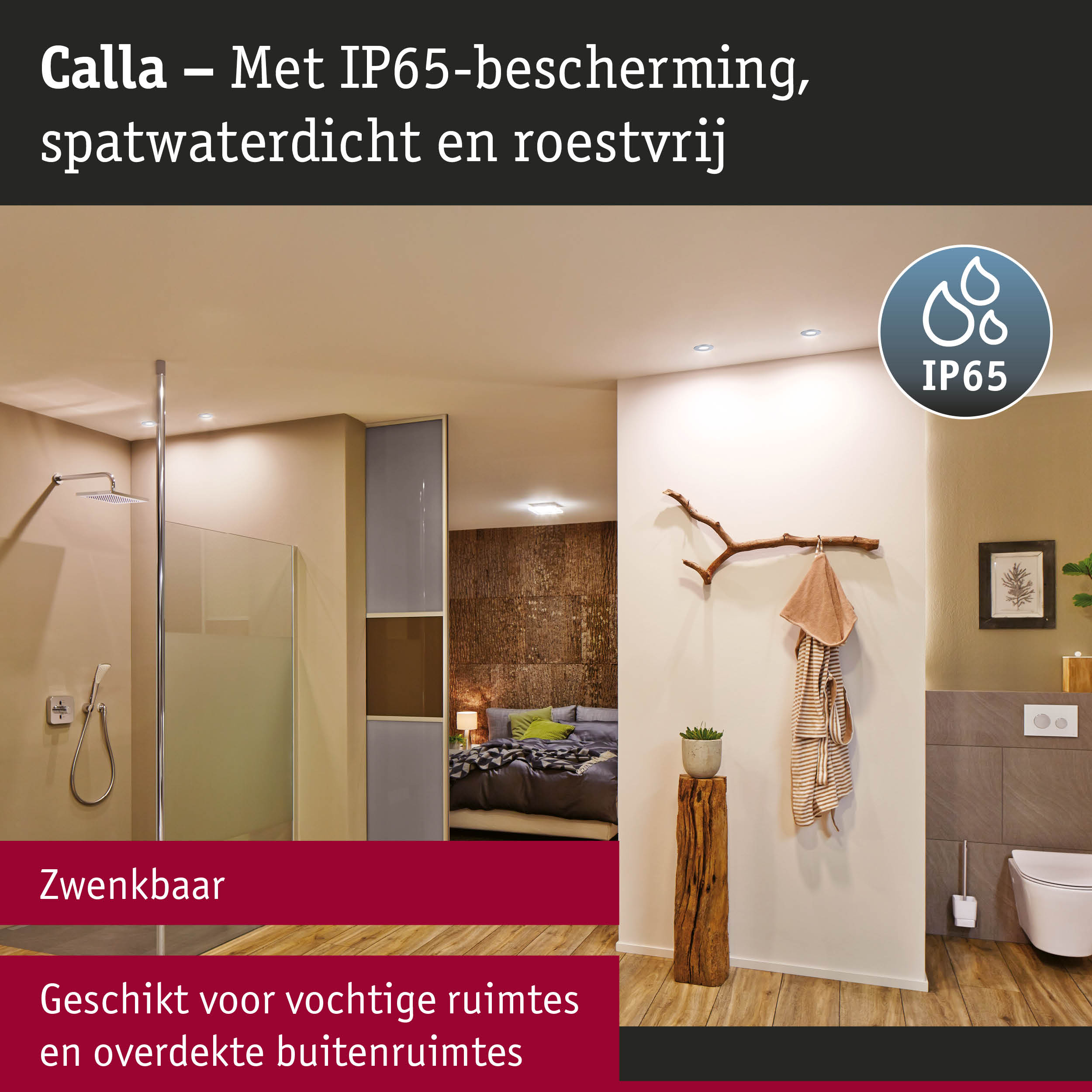 Moderne badkamerverlichting met IP65-bescherming, spatwaterdicht en roestvrij voor vochtige ruimtes
