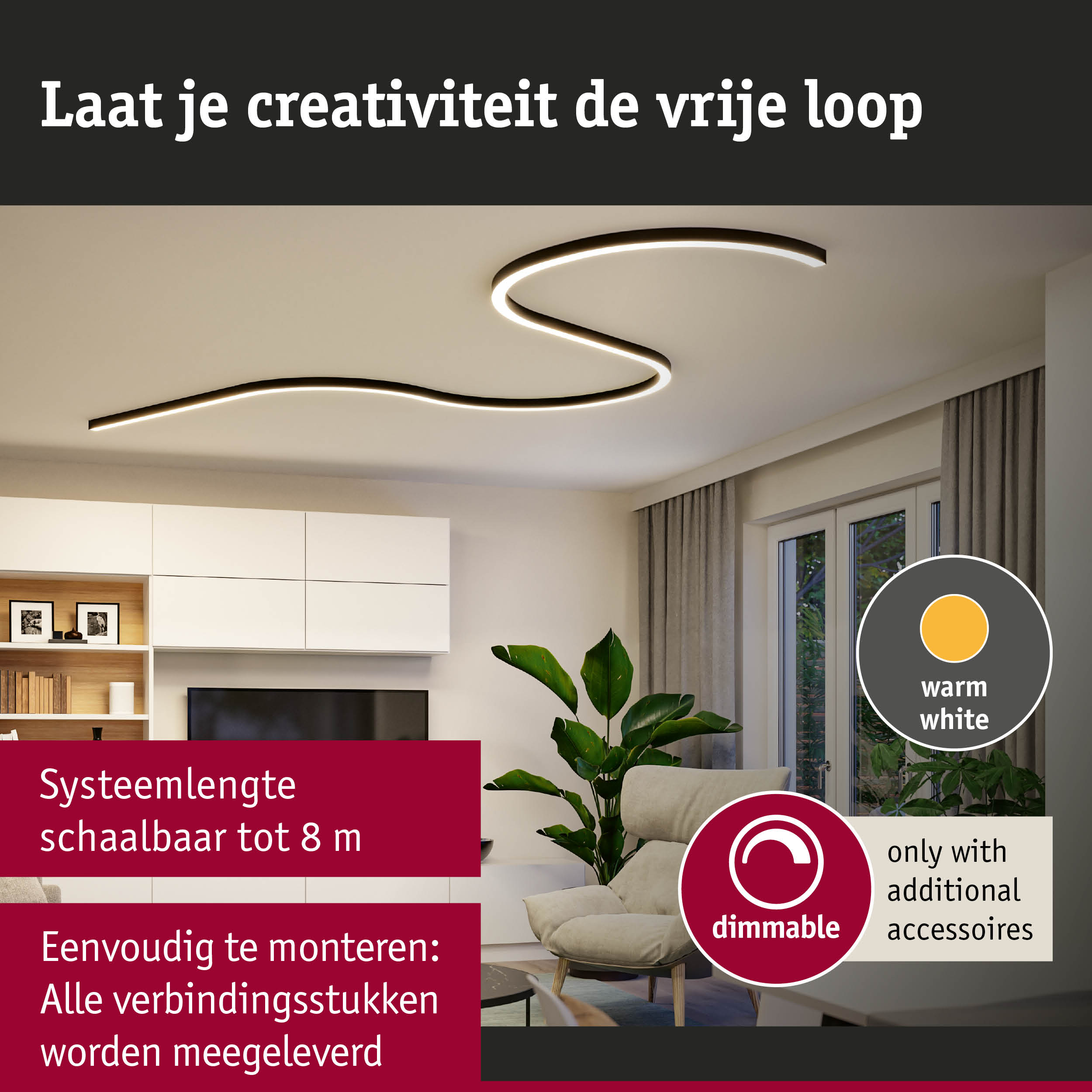 Moderne dimbare LED-plafondlamp in warm wit met golvend ontwerp voor woonkamerverlichting