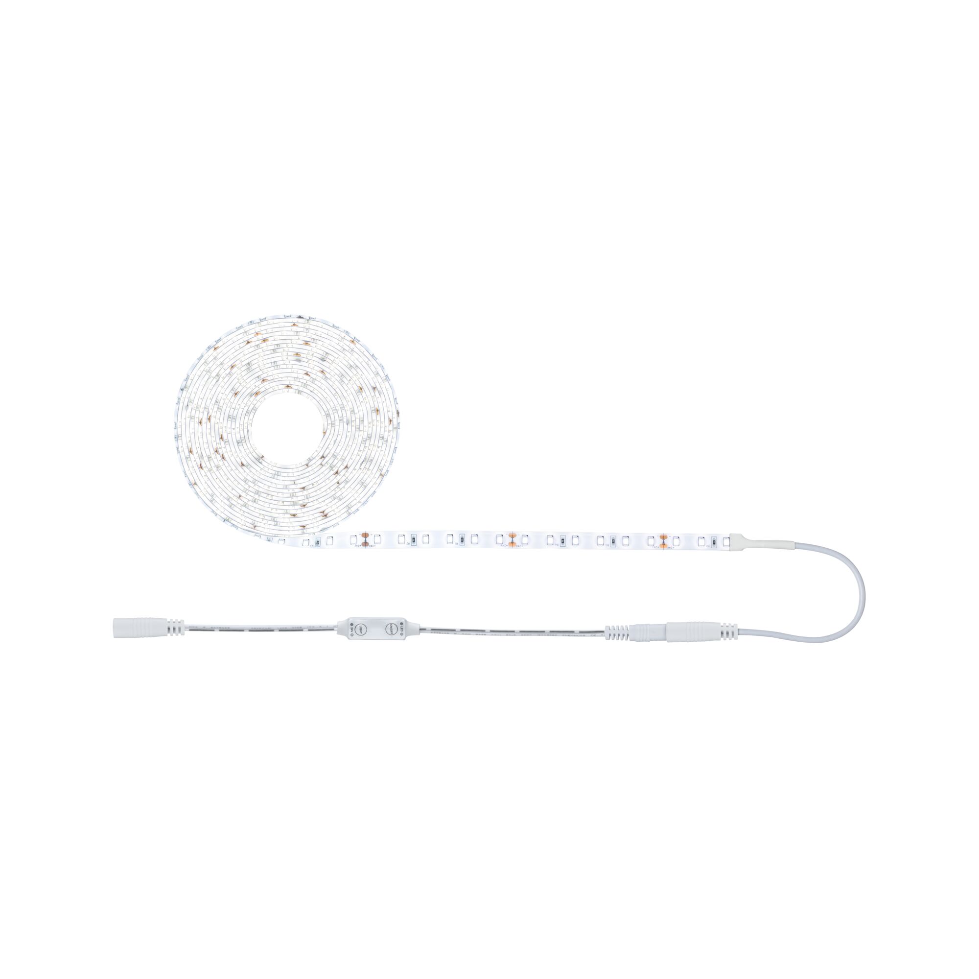 White LED strip light with control cable for flexible indoor lighting solutions