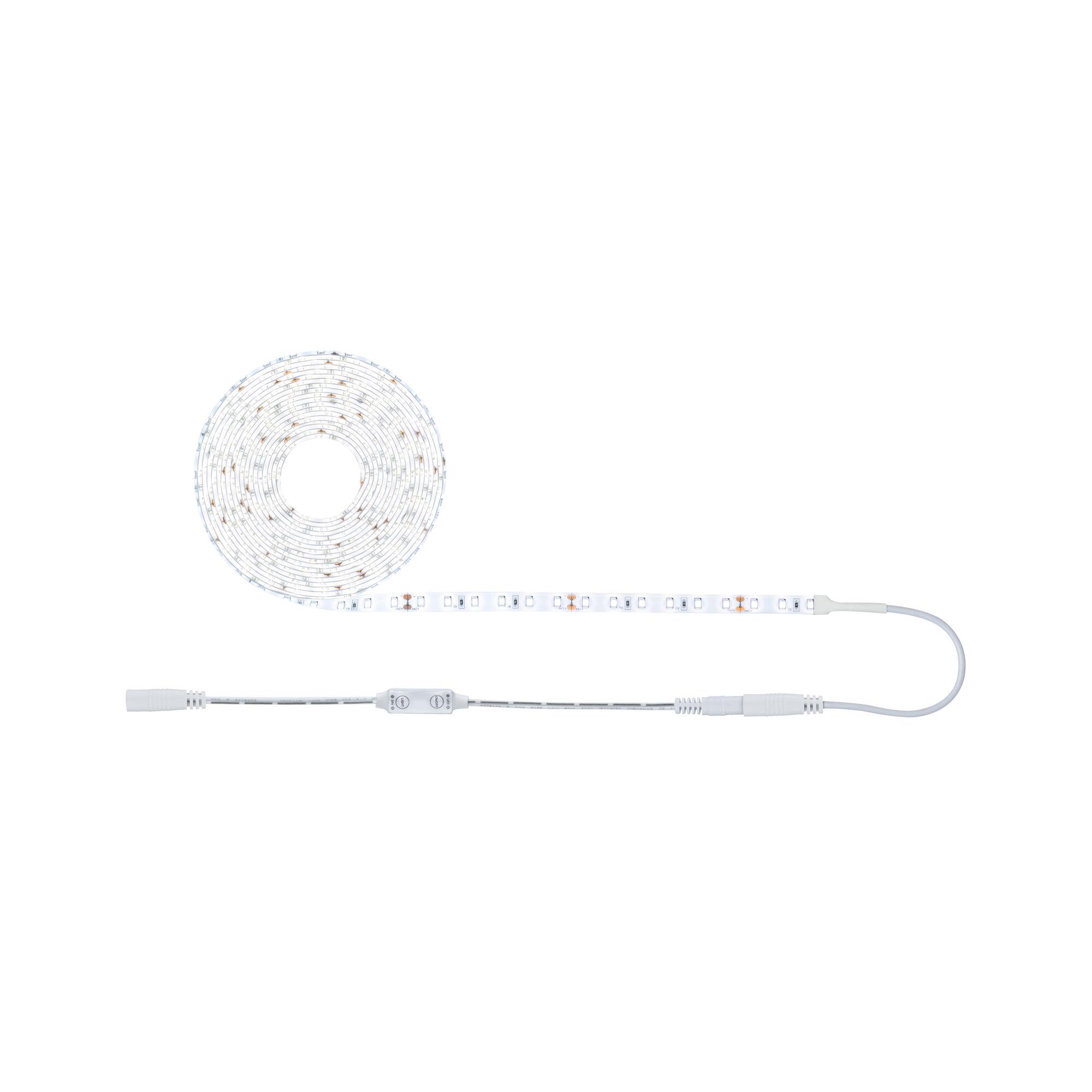 White LED strip light with controller and cable for versatile indoor lighting solutions