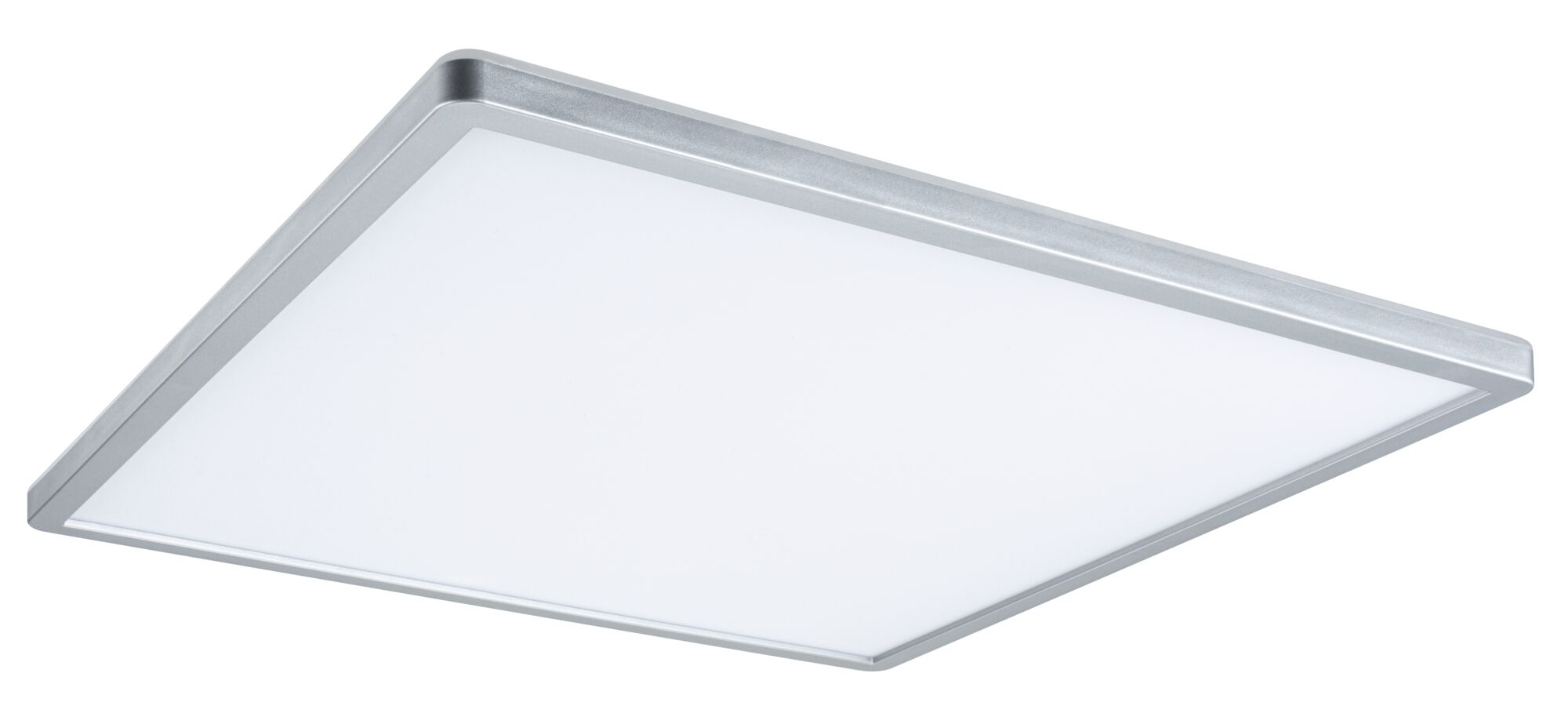 Quadratische LED-Deckenleuchte mit silbernem Aluminiumrahmen und weißem Diffusor für moderne Beleuchtung