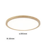 Rund LED-loftlampe med naturlig egetræramme, 293 mm diameter, energieffektiv belysning