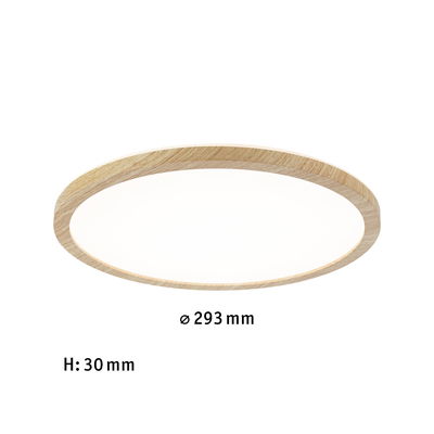 Rund LED-loftlampe med naturlig egetræramme, 293 mm diameter, energieffektiv belysning