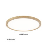 Rund LED-loftlampe med naturlig egetræramme, 293 mm diameter, energieffektiv belysning